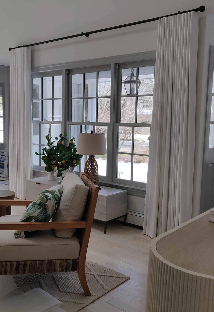 Cozy living room with large bright windows