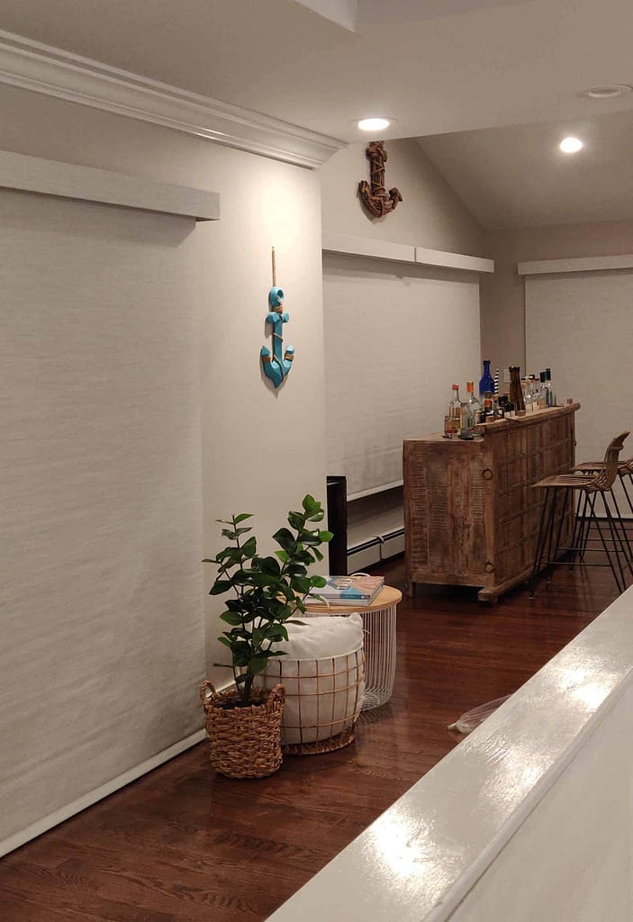 Stylish home bar interior with cozy decor.